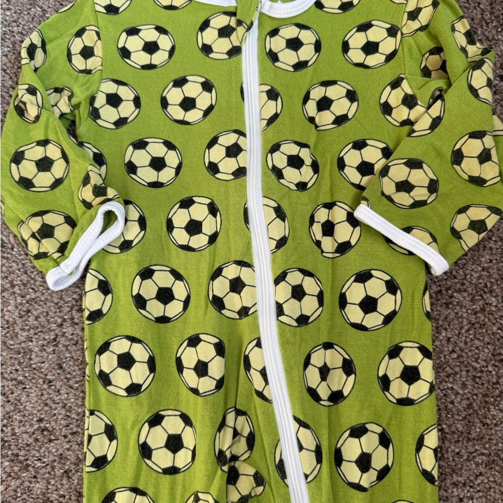Kickee Pants Lime Green Soccer Print Zip One-Piece